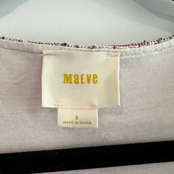 Maeve by Anthropologie Susie Swing Tweed Dress Bell Sleeves White Red Size S - Picture 4 of 10